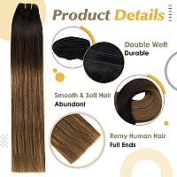 Full Shine Balayage Weft Hair Extensions 12 Inch Weft Sew In Extensions Human Hair Color 1B Off Black Fading To 6 And 27 Honey B