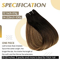 Full Shine Balayage Weft Hair Extensions 12 Inch Weft Sew In Extensions Human Hair Color 1B Off Black Fading To 6 And 27 Honey B