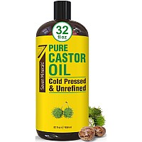 Pure Cold Pressed Castor Oil - Big 32 Fl Oz Bottle - Unrefined & Hexane Free - 100% Pure Castor Oil For Hair Growth, Thicker Eyelashes & Eyebrows, Dry Skin, Healing, Hair Care, Joint And Muscle Pain