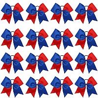 16PcS 8 Large cheer Hair Bows Ponytail Holder Elastic Band Handmade for cheerleading Teen girls college Sports (16 Pcs) (Royal blueRed)