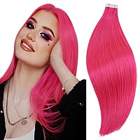 Runature Hot Pink Hair Extensions Tape In 20 Inch Human Hair Tape In Extensions Hot Pink Tape In Hair Extensions Human Hair Invi