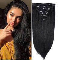 14 Clip In Human Hair Extensions Full Head 110G 7 Pieces 16 Clips Natural Black Double Weft Brazilian Real Remy Hair Extensions