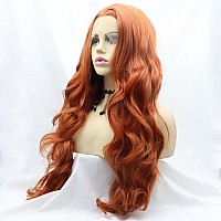 Xiweiya Long Wavy Copper Orange Red Synthetic Lace Front Wig With Heat Resistant Fiber Natural Hairline Light Lace Little Mermai