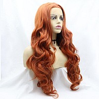 Xiweiya Long Wavy Copper Orange Red Synthetic Lace Front Wig With Heat Resistant Fiber Natural Hairline Light Lace Little Mermai