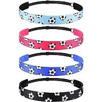 Satinior 4 Pieces Nonslip Soccer Headband For Girl Adjustable Football Hairband Sport Black Blue Rose Red Light Blue