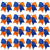 16PcS 8 Large cheer Hair Bows Ponytail Holder Elastic Band Handmade for cheerleading Teen girls college Sports (16 Pcs) (Royal blueOrange)