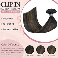 Huayi Clip In Human Hair Extensions Ombre Natural Black To Chestnut Brown Highlight Black 120G Thicken Double Weft Brazilian Hai