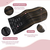 Huayi Clip In Human Hair Extensions Ombre Natural Black To Chestnut Brown Highlight Black 120G Thicken Double Weft Brazilian Hai