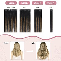 Huayi Clip In Human Hair Extensions Ombre Natural Black To Chestnut Brown Highlight Black 120G Thicken Double Weft Brazilian Hai