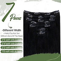 Hetto Black Clip in Human Hair Extensions #1 Jet Black Clip in Hair Extensions Human Hair Silky Straight Double Weft Clip in Extensions 20 Inch 7Pcs 105+20g