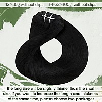 Hetto Black Clip in Human Hair Extensions #1 Jet Black Clip in Hair Extensions Human Hair Silky Straight Double Weft Clip in Extensions 20 Inch 7Pcs 105+20g