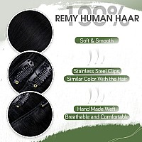 Hetto Black Clip in Human Hair Extensions #1 Jet Black Clip in Hair Extensions Human Hair Silky Straight Double Weft Clip in Extensions 20 Inch 7Pcs 105+20g