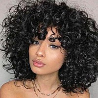 AIDUSA Short Loose Curly Wigs for Black Women Afro Wig for Black Women Curly Wig for Women Synthetic Wigs for Women Fluffy Natural Wigs Half Wigs Soft Hair Black Wigs (#1B Natural Black)