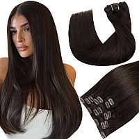 Hetto Brown Human Hair Clip In Extensions 2 Darkest Brown Clip In Hair Extensions Remy Hair Extensions Clip In Human Hair 18 In