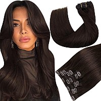 Hetto Clip in Extensions Human Hair #2 Darkest Brown Extensions Clip in Human Hair Straight Clip in Hair Extensions 16 Inch 105g+20g 7pcs