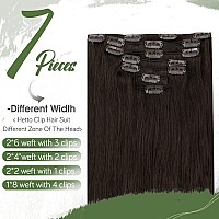 Hetto Clip in Extensions Human Hair #2 Darkest Brown Extensions Clip in Human Hair Straight Clip in Hair Extensions 16 Inch 105g+20g 7pcs