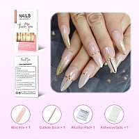 Coolnail Beige Nude Glitter French Stiletto Press On False Nails Extra Long Natural Sharp Poited Gold Cross Line Uv Gel Fake Fin