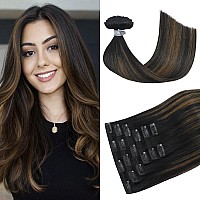 Huayi Clip In Human Hair Extensions Ombre Natural Black To Chestnut Brown Highlight Black 120G Thicken Double Weft Brazilian Hai