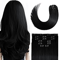 Clip in Hair Extensions 70G Jet Black 100% Remy Human Hair Clip in Extensions Silky Straight for Fashion Women 7pcs 16clips One Pack (20 Inch #1)