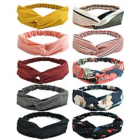 DRESHOW 10 Pack Boho Headbands for Women Vintage Cross Elastic Head Wrap Hair Accessories