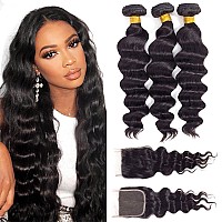 12A Loose Wave Bundles With Closure Human Hair 20 22 2418 100 Unprocessed Virgin Brazilian Loose Deep Wave Human Hair Weave