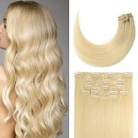 Clip in Hair Extensions 70G Platinum Blonde 100% Remy Human Hair Soft Silky Straight for Fashion Women 7pcs 16clips One Pack (18 Inch #60)