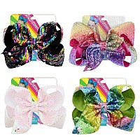 4Pcs/8 Inch Glitter Sequin Bows For Girls Gift, Kalolary Large Hair Bows Alligator Clips Grosgrain Ribbon Hair Barrettes Accessories For Toddler Teens Girls Christmas Holiday Present