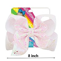 4Pcs/8 Inch Glitter Sequin Bows For Girls Gift, Kalolary Large Hair Bows Alligator Clips Grosgrain Ribbon Hair Barrettes Accessories For Toddler Teens Girls Christmas Holiday Present