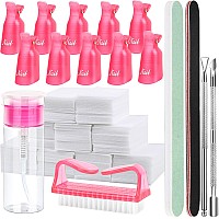 FANDAMEI Nail Polish Gel Remover Tools Kit with Nail Clips, 100ml Nail Polish Remover Bottle, 500 Nail Remover Cotton Pad, Nail Brush, Cuticle Pusher/Peeler, 100/180 Nail File,Buffer Block