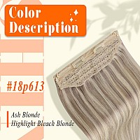 Fshine Invisible Wire Hair Extensions Real Human Hair Ash Blonde Highlighted Bleach Blonde Fish Line Layered Wire Human Hair Ext