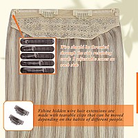 Fshine Invisible Wire Hair Extensions Real Human Hair Ash Blonde Highlighted Bleach Blonde Fish Line Layered Wire Human Hair Ext