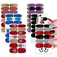 Silpecwee 6 Sheets Nail Polish Stickers Full Nail Wraps Halloween Christmas Holiday Nails Design Self Adhesive Nail Polish Strip