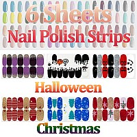 Silpecwee 6 Sheets Nail Polish Stickers Full Nail Wraps Halloween Christmas Holiday Nails Design Self Adhesive Nail Polish Strip