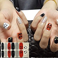 Silpecwee 6 Sheets Nail Polish Stickers Full Nail Wraps Halloween Christmas Holiday Nails Design Self Adhesive Nail Polish Strip