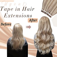 Ugeat Tape in Hair Extensions Human Hair 12 Inch Double Sided Tape in Hair Extensions Human Hair Ash Blonde Highlight with Bleach Blonde Tape in Human Hair Extensions (#18/613 12inch 50grams)