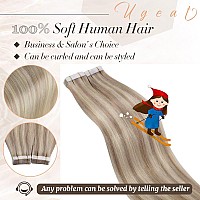 Ugeat Tape in Hair Extensions Human Hair 12 Inch Double Sided Tape in Hair Extensions Human Hair Ash Blonde Highlight with Bleach Blonde Tape in Human Hair Extensions (#18/613 12inch 50grams)