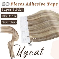 Ugeat Tape in Hair Extensions Human Hair 12 Inch Double Sided Tape in Hair Extensions Human Hair Ash Blonde Highlight with Bleach Blonde Tape in Human Hair Extensions (#18/613 12inch 50grams)