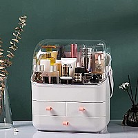 Haturi Makeup Organizer, Waterproof&Dustproof cosmetic Organizer Box with Lid Fully Open Makeup Display Boxes, Skincare Organizers Makeup caddy Holder for Bathroom, Dresser, countertop Bedroom-White