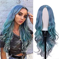 Lady Miranda Blue Mixed Gray Body Wave High Density Heat Resistant Synthetic Hair Weave Full Wigs For Women Christmas Wigs Cosplay Wigs (Mixed Blue)