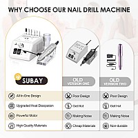 Subay Professional Finger Toe Nail Care Electric Nail Drill Machine Manicure Pedicure Kit Electric Nail Art File Drill With 1 Pa