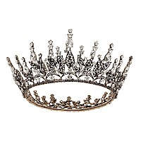 Sweetv Queen Crown For Women Wedding Crown For Bride Gothic Tiara Headpiece Rhinestone Dark Hair Accessories For Brithday Cos