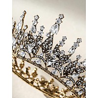 Sweetv Queen Crown For Women Wedding Crown For Bride Gothic Tiara Headpiece Rhinestone Dark Hair Accessories For Brithday Cos