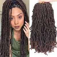 Leeven 18 Inch New Faux Locs Crochet Braids 126 Roots Prelooped Soft Locs Crochet Hair Ombre Brown Goddess Locs Dreadlocks Hair