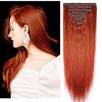 20 Clip In Human Hair Extensions Full Head 180G 7 Pieces 16 Clips Copper Red Double Weft Brazilian Real Remy Hair Extensions Th