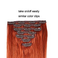 20 Clip In Human Hair Extensions Full Head 180G 7 Pieces 16 Clips Copper Red Double Weft Brazilian Real Remy Hair Extensions Th