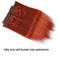 20 Clip In Human Hair Extensions Full Head 180G 7 Pieces 16 Clips Copper Red Double Weft Brazilian Real Remy Hair Extensions Th