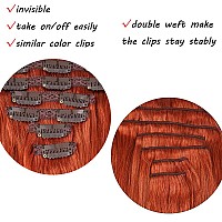 16 Clip In Human Hair Extensions Full Head 130G 7 Pieces 16 Clips Copper Red Double Weft Brazilian Real Remy Hair Extensions Th