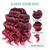 Toyotree Ocean Wave Crochet Hair 9 Inch 8 Packs Ombre Burgundy Short Curly Deep Wave Crochet Hair Synthetic Ocean Wave Braidi