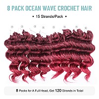 Toyotree Ocean Wave Crochet Hair 9 Inch 8 Packs Ombre Burgundy Short Curly Deep Wave Crochet Hair Synthetic Ocean Wave Braidi