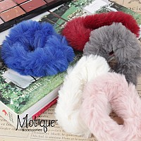 Small Fuzzy Fur Scrunchies Furry Pony Holder Set Of 2 Light Pink